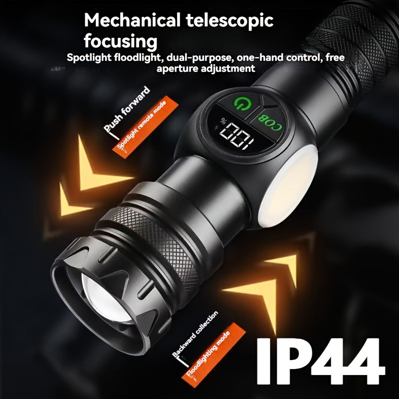Outdoor Multifunctional Portable Rechargeable Flashlight With Premium Gift Box, Strong Light Strobe & Telescopic Zoom, Magnetic Absorption Flashlight, Ultra Long Endurance, COB Work Light