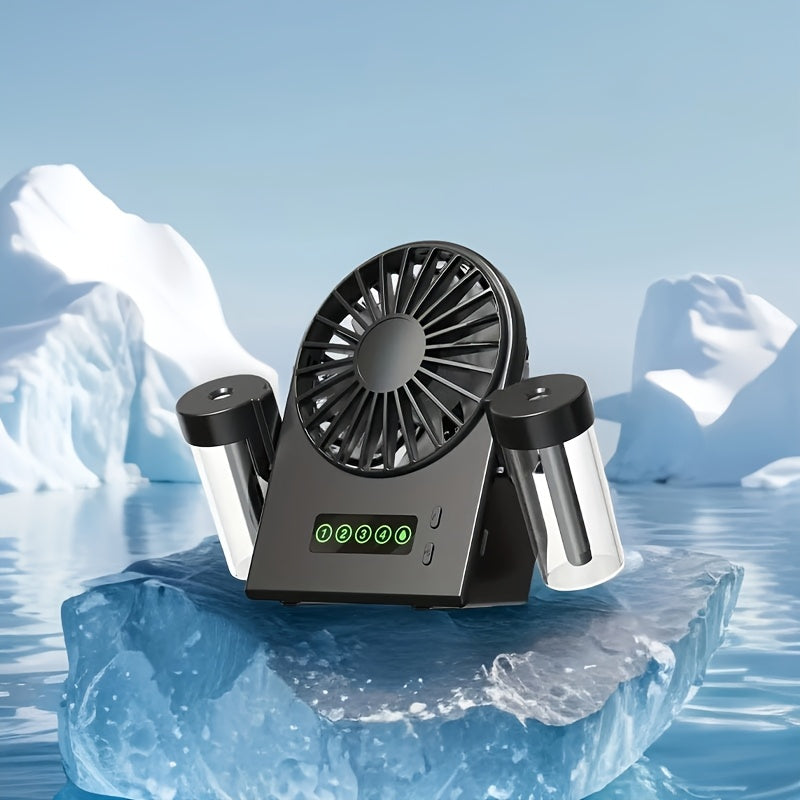 2025 New Dual-Nozzle Double Mist Spray Fan, Mist & Hydration Fan, Multi-Functional Spray Fan for Office Dorm Students, 1200mAh
