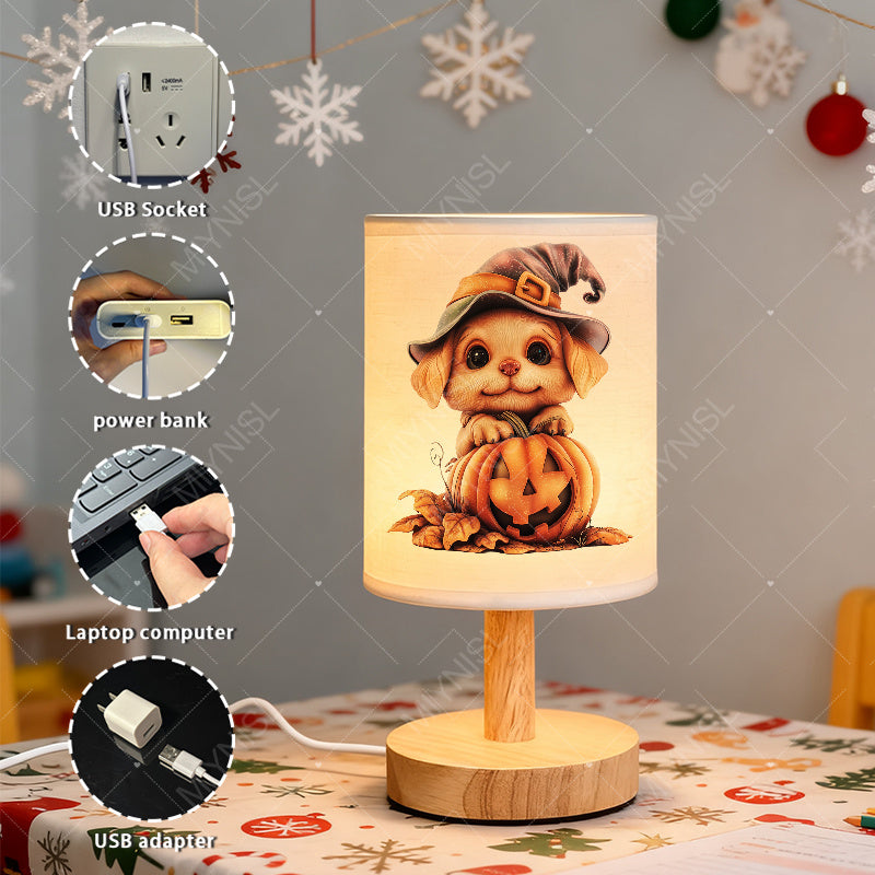 Modern plug-in bay window light with USB interface - warm light reading bedside lamp, cute puppy wearing a wizard hat with harmonious colors, plug switch control bay window surface light, wife/Valentine‘s Day gift (plastic lamp tube)