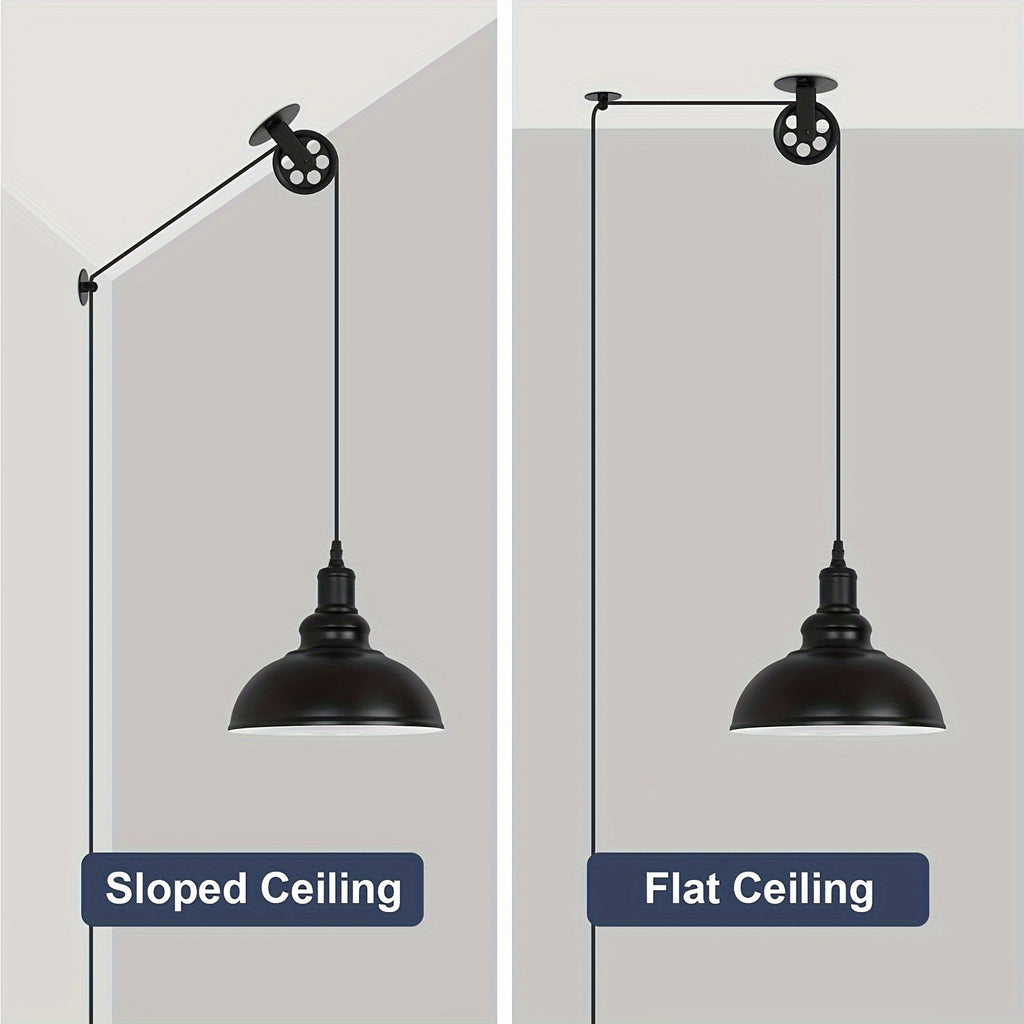 2-Pack LYOOWNG Industrial Plug-In Switched Pendant Light, 19.5ft Cord with Switch, Black Metal Dome, 110-130V US Plug, Bulb Not Included, for Farmhouse Kitchen, Island, Living Room, Dining Room