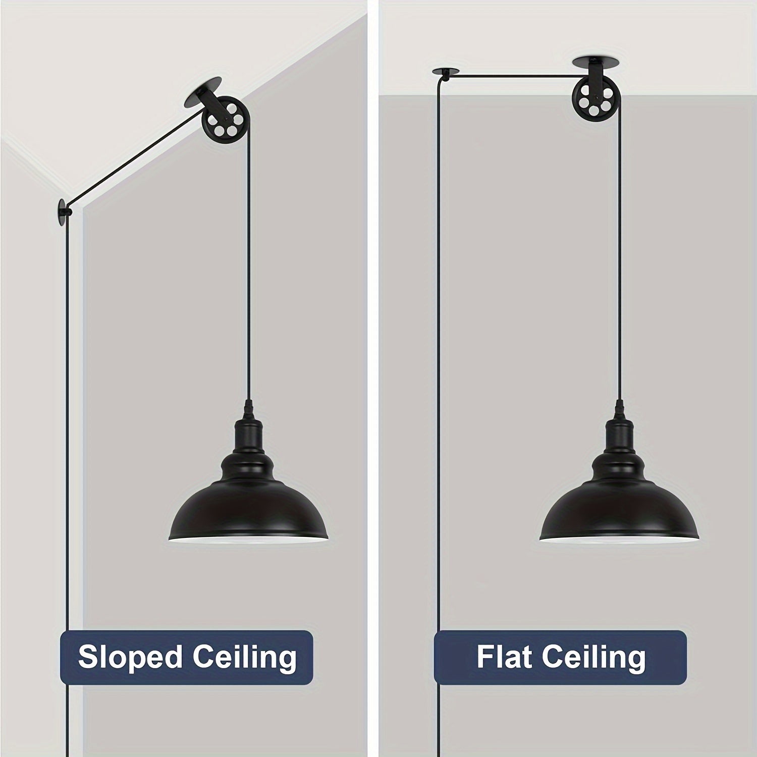 2-Pack LYOOWNG Industrial Plug-In Switched Pendant Light, 19.5ft Cord with Switch, Black Metal Dome, 110-130V US Plug, Bulb Not Included, for Farmhouse Kitchen, Island, Living Room, Dining Room