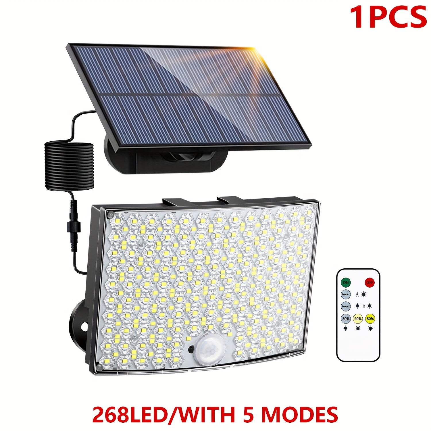 1/2 Pack Solar Outdoor Light, IP65 Solar LED Spotlight with 5 Lighting Modes / 196.85-Inch Cable, 268 LED High-Brightness Security Light with Remote Control, Motion Sensor Floodlight Wall Light with 3 Modes, Perfect for Garden, Courtyard, Pathway