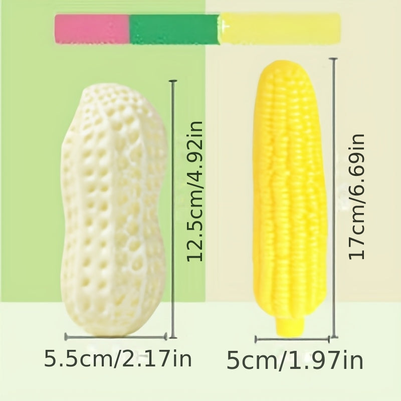 1个坚固耐用的橡胶狗狗啃咬玩具，专为狗狗设计，采用玉米芯水果图案。非常适合攻击性啃咬者和中等尺寸的狗狗