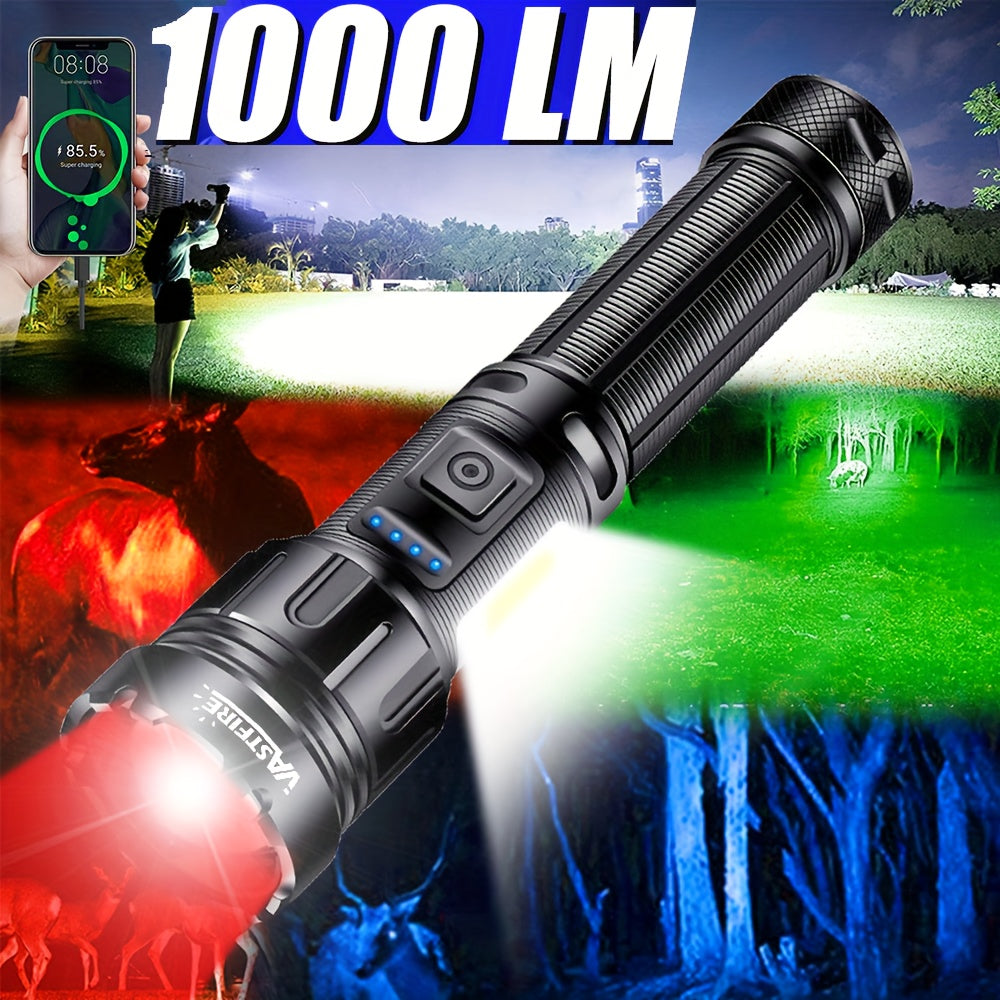 4-in-1 LED Aluminum Alloy Ultra-Bright Zoomable Outdoor Flashlight with 4 Light Sources, COB Side Emergency Light, Rechargeable High Lumen Tactical Flashlight, Ideal for Hiking, Hunting, Camping, Handheld Lighting, Fishing & Various Outdoor Activities