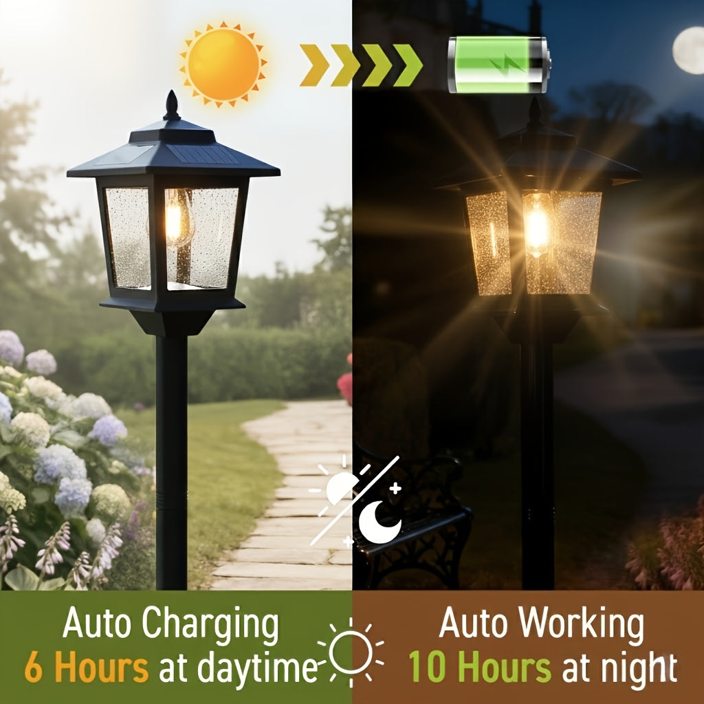 63" Solar Lamp Post 2 Pack, Glass Solar Post Lamp, Auto On/Off 3000K 20LM Warm White Light, Outdoor Waterproof Light, Outdoor Pole Light, Courtyard Floor Lamp, Warm White Light