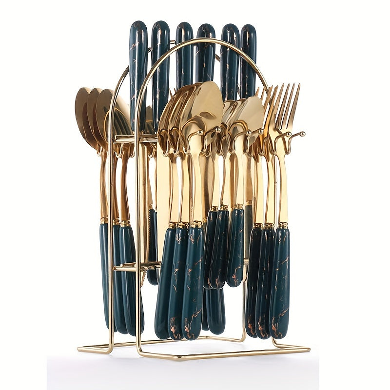 24-Piece Stainless Steel Cutlery Set with Short Ceramic Handle – Dinner Knife, Dinner Fork, Dinner Spoon, Dessert Spoon – Restaurant & Hotel Flatware Set