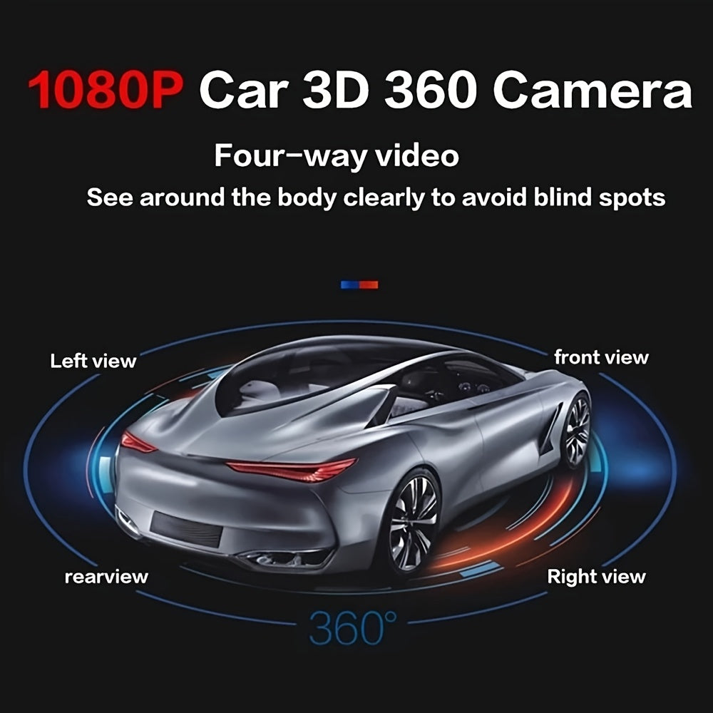 360 Degree Panoramic Night Vision Camera, Supports AHD 1080P/720P Switching, Compatible with Android Car Systems, Driving & Parking Assist Camera and Reverse Image