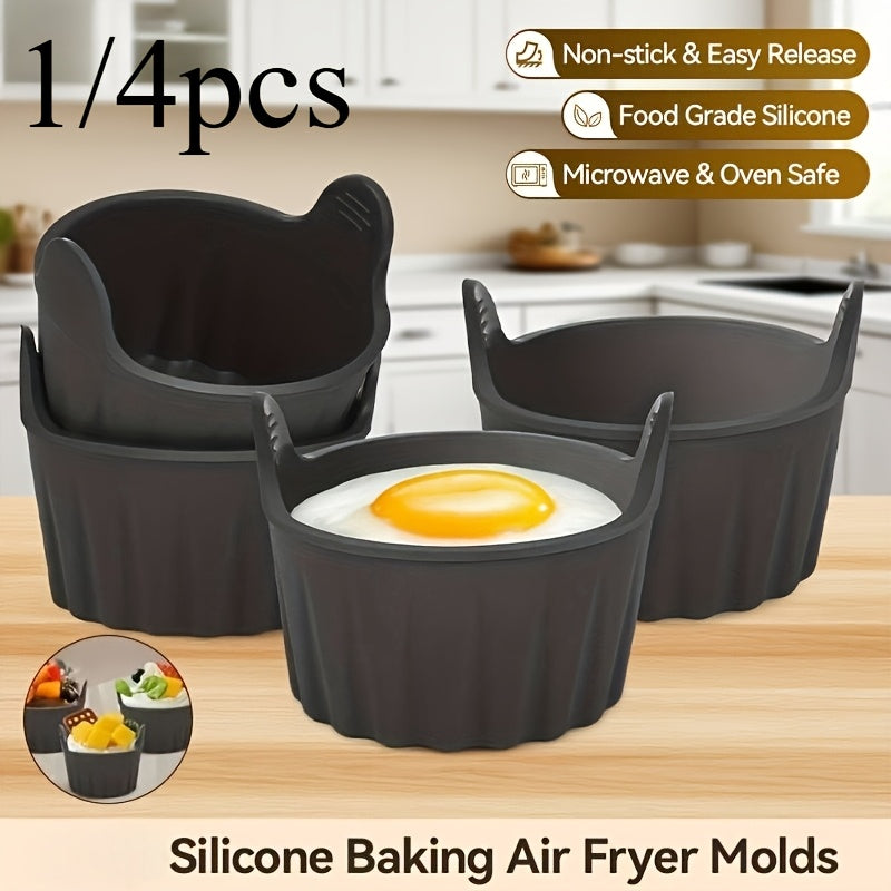 ZGV 1/4Pcs Black Silicone Air Fryer Molds, Reusable Non-Stick Muffin Mousse Cake Cups, Multi-Purpose for Egg Cooking Waffles, Essential Healthy Kitchen Baking Accessories, Ideal Christmas Gift