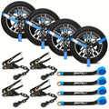 4-Pack Reflective Car Trailer Tie Down Straps - Tire Ratchet Straps with Chain Anchor Device - 2in x 8ft, 9900lb Break Strength - Lasso-Style Wheel Straps for Transporting ATVs, SUVs, Trucks