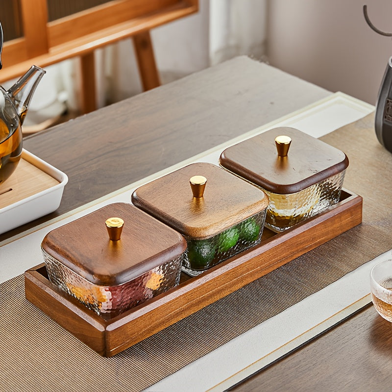 1 Set Japanese Walnut Wood Fruit Bowl, Fruit Platter, Snack Tray, Perfect for Living Room, Family Holidays, Wedding Parties, Birthdays, Christmas & Halloween