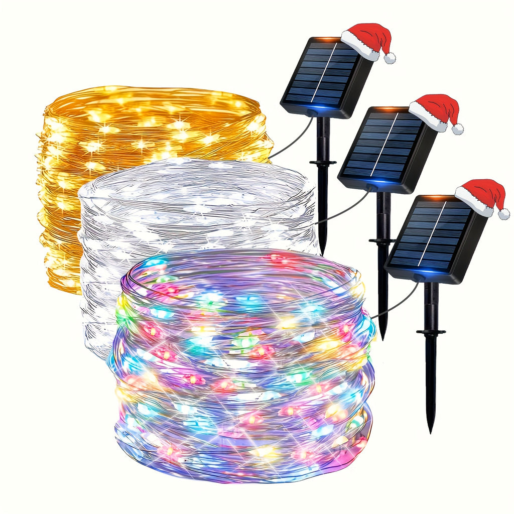 1包 23/39/72/104英尺 50/100/200/300LED 太阳能灯串 户外灯，IPX4 铜线 8种模式 太阳能灯串 花园 庭院 树木 圣诞派对 婚礼 (暖白) (彩色) (白色) 带塑料纸板 纯铜线