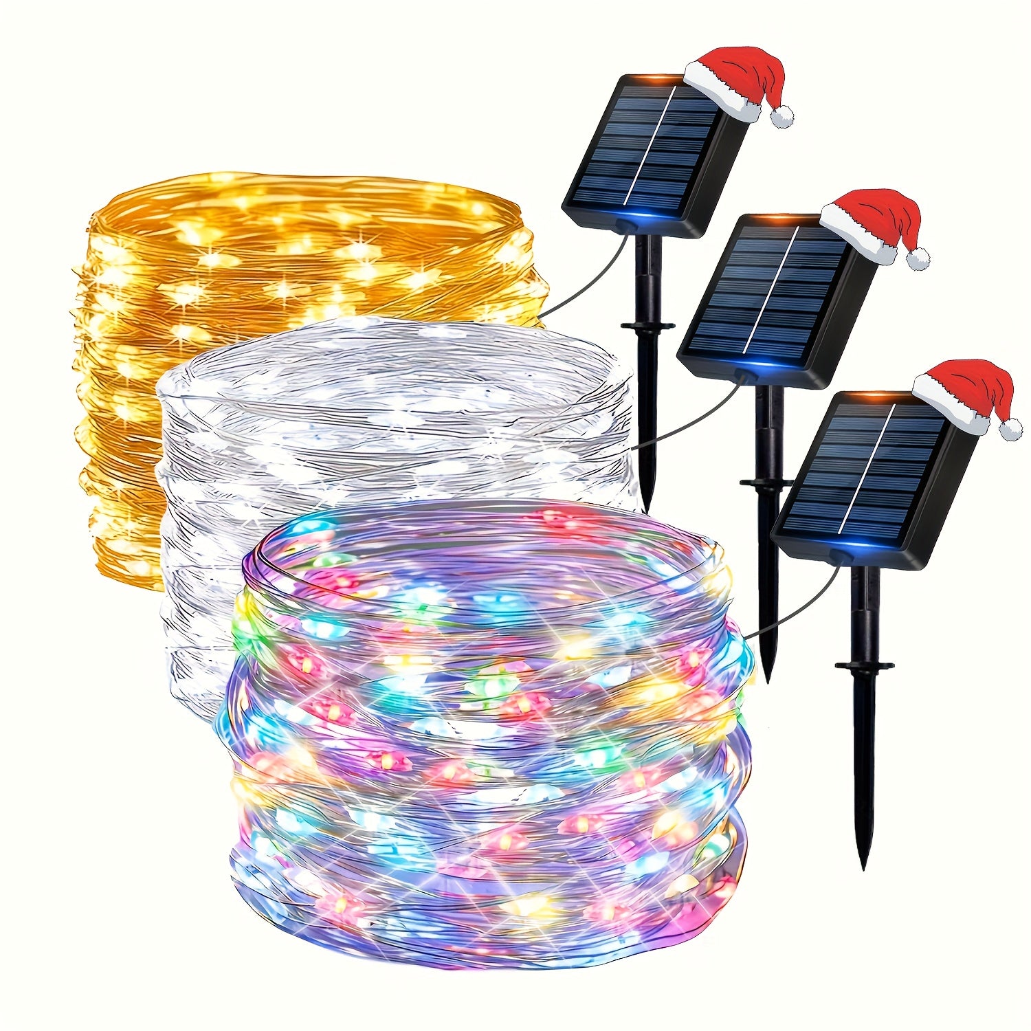1包 23/39/72/104英尺 50/100/200/300LED 太阳能灯串 户外灯，IPX4 铜线 8种模式 太阳能灯串 花园 庭院 树木 圣诞派对 婚礼 (暖白) (彩色) (白色) 带塑料纸板 纯铜线