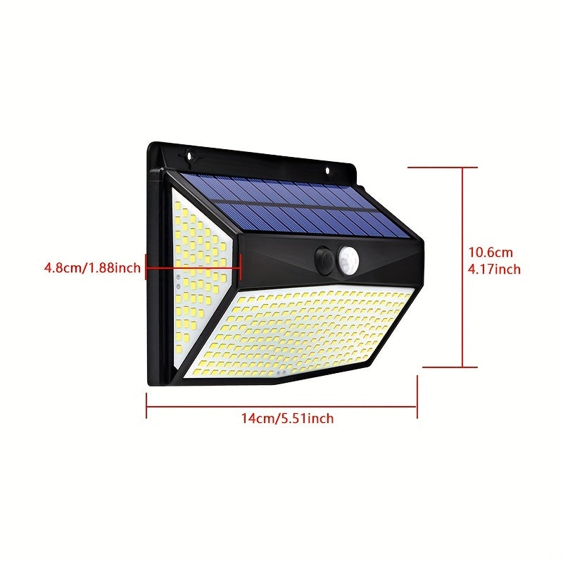 Outdoor Courtyard IP65 Exterior Wall Light, 318 LED Solar Motion Sensor Wall Light (3-Level Function) Security Solar Floodlight Suitable for Outdoor Fence Wall