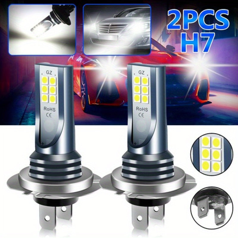 2Pcs H7 2835 12SMD LED High Beam Bulb Set White 6000K Bulbs