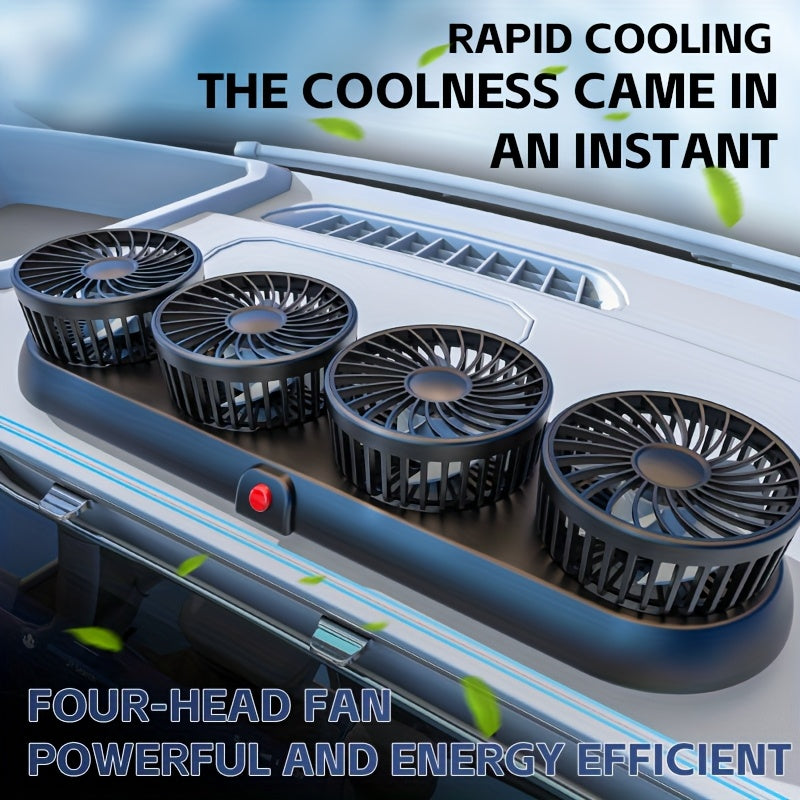Foldable 4-Head Car Fan, 3-in-1 3-Speed 4-Cooling Fan, USB Interface Flexible Adjustment Space Saving, Low Noise 360° Rotation Multi-Directional Air Supply, Suitable for Car Home Laptop Accessories, Essential for Summer Driving Vehicle Ventilation