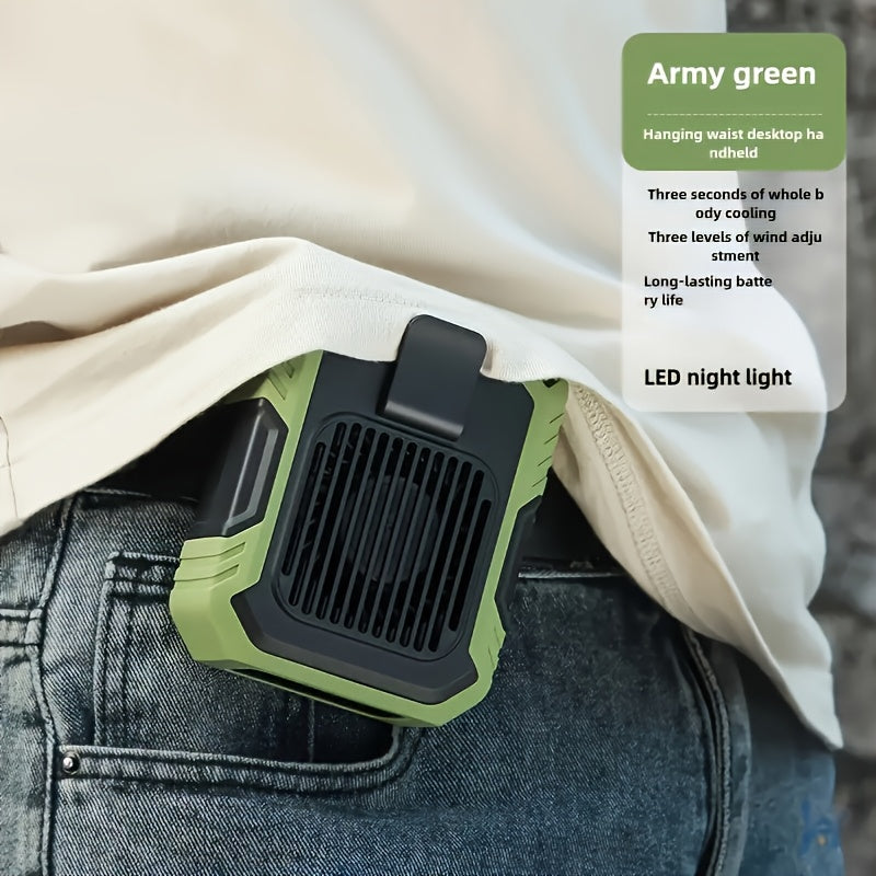 Wall Mountable Fan, USB Rechargeable Dual-Function Multi-Purpose Fan with Wind & Light Modes, Quiet Fast Cooling Dehumidifying Fan, Lanyard Design for Waist Wearing, 3 Speed Levels, Perfect for Travel & Outdoor Activities