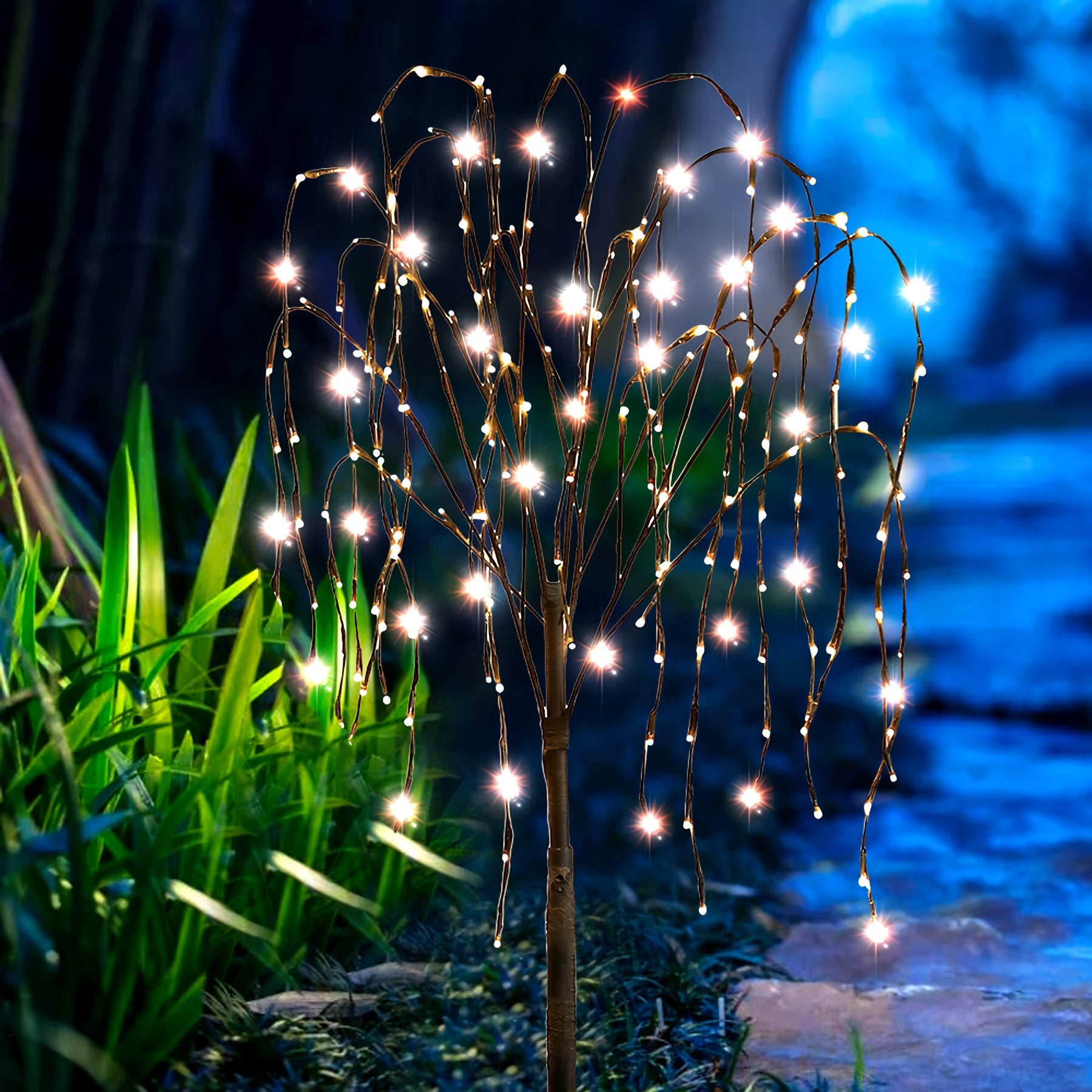 4.6ft Solar LED Willow Tree Light - Waterproof Outdoor Decoration with 2 Lighting Modes, Warm and Twinkle Effects for Garden, Patio, Yard, Pathway, Wedding, Party & Christmas Decor, Outdoor Solar Decoration