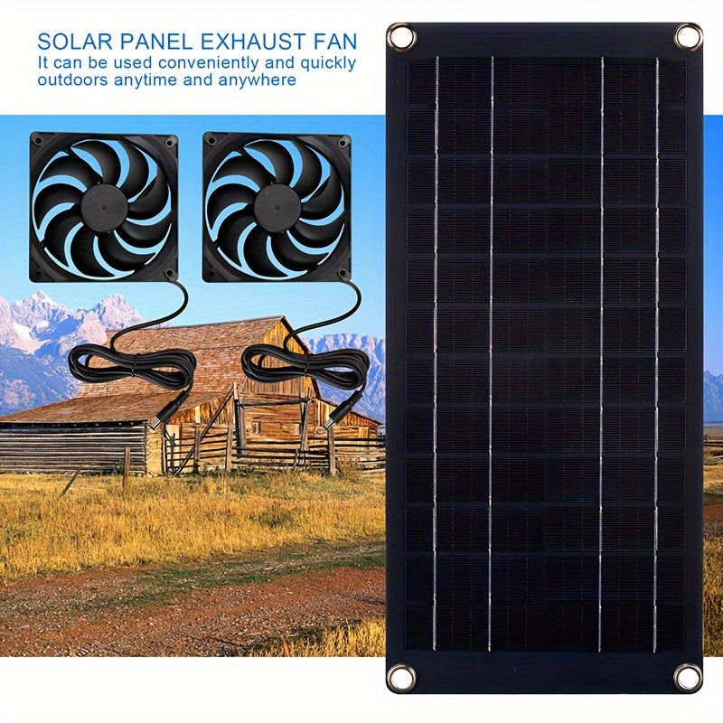 2 Fans Solar Powered, High-Speed Air Circulation Outdoor Solar Vent Exhaust Fan Kit, Waterproof Outdoor Solar Panel Fan, Suitable for Chicken Coop, Pet House, Window Greenhouse and Shed