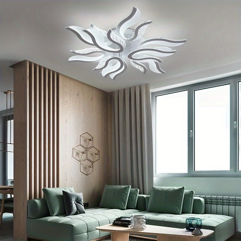 Qcyuui Modern Dimmable LED Ceiling Light - 37-Inch Large Recessed Pendant Light, Flame Shape, Semi-Flush Mount Lighting, Suitable for Living Room, Bedroom, Hallway - Energy Saving, Easy Installation, Dimmer Compatible (3000K-6500K