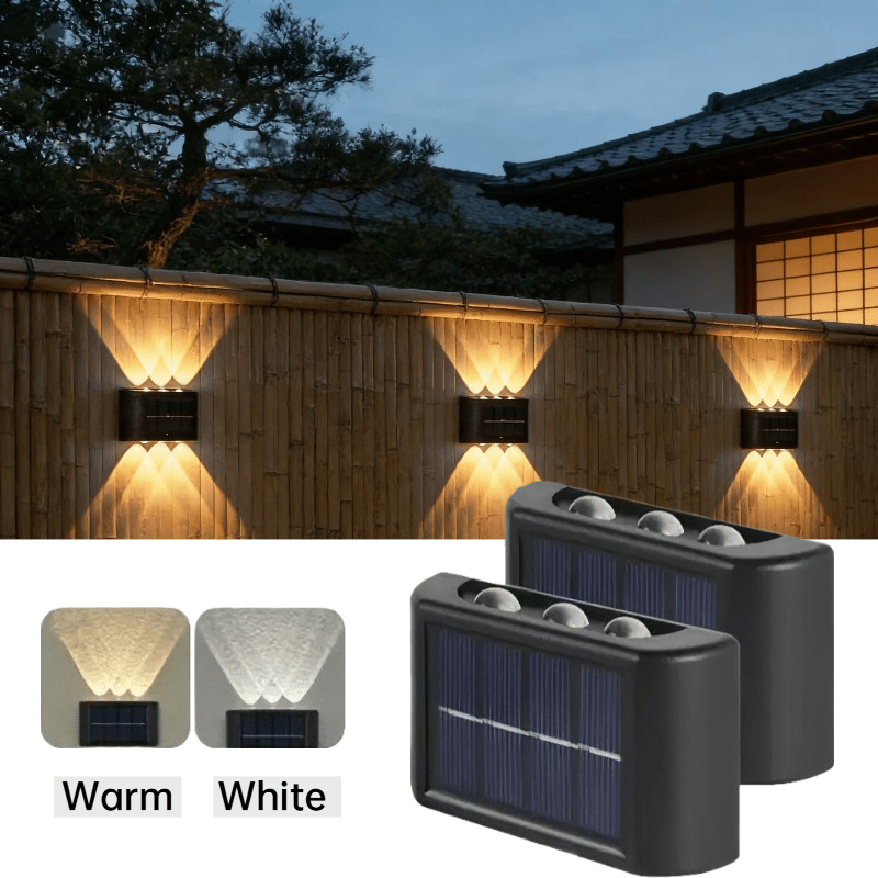 6LED Adjustable Solar Wall Washer Light, Up and Down Adjustable Convex Mirror Wall Light / Warm Light, Outdoor Landscape Light, Villa Lighting | Architectural Lighting, Courtyard Beautification | Villa Exterior Wall Art Wall Washer Light