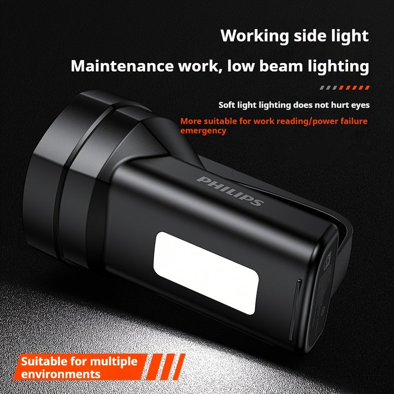 Philips rechargeable battery flashlight, ultra-long battery life, high capacity, portable spotlight, suitable for outdoor and emergency lighting