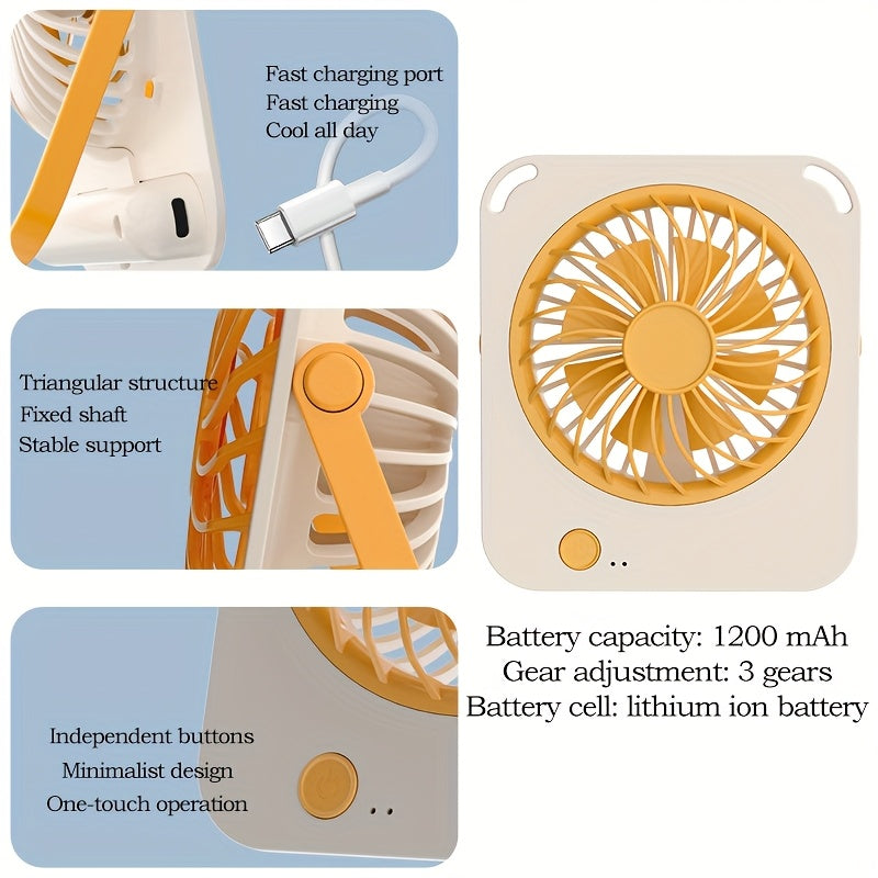 Portable USB Rechargeable Fan, Desktop and Wall Mount Dual Use Design, High Airflow 3 Speed Adjustable, Quiet Operation, Ideal for Home Office Bedroom Dormitory, Perfect Summer Gift