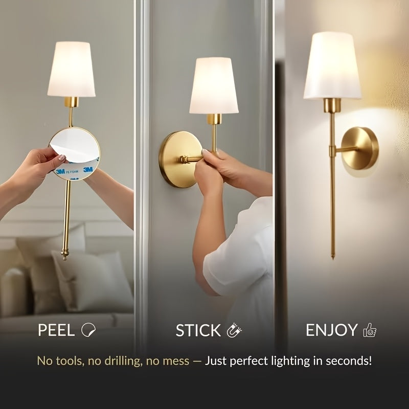 Modern Style Wireless Wall Light Set (2-Pack), Rechargeable Bulb with Remote Control - Adjustable Brightness / Color Temperature, Suitable for Easy Installation, Semi-Flush Mount Design, Suitable for Office