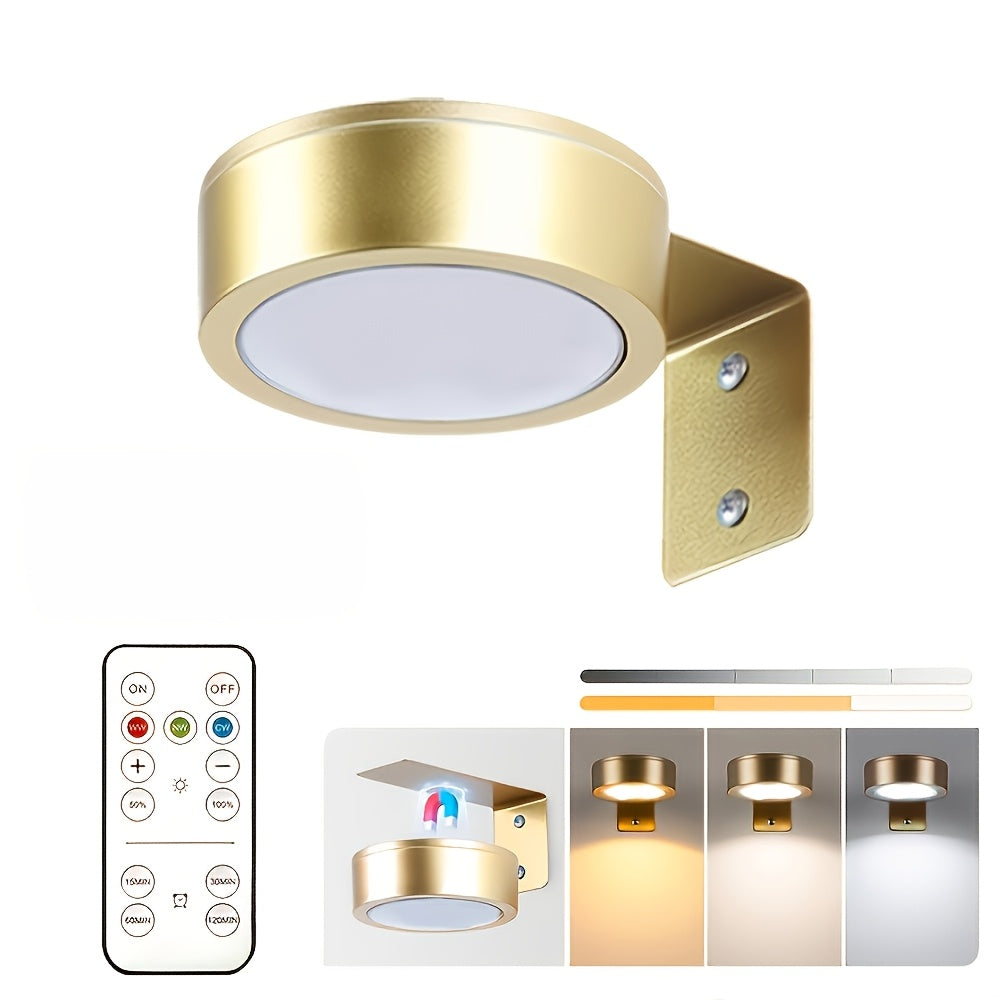 Gold/Black Wall Spotlight Fixture, Battery Operated (Batteries Not Included), Remote and Touch Control, LED Display Light, 3-Color Temperature Adjustable and Timer Picture Light, for Framed Art Portraits, Home Wall Decoration Display Light