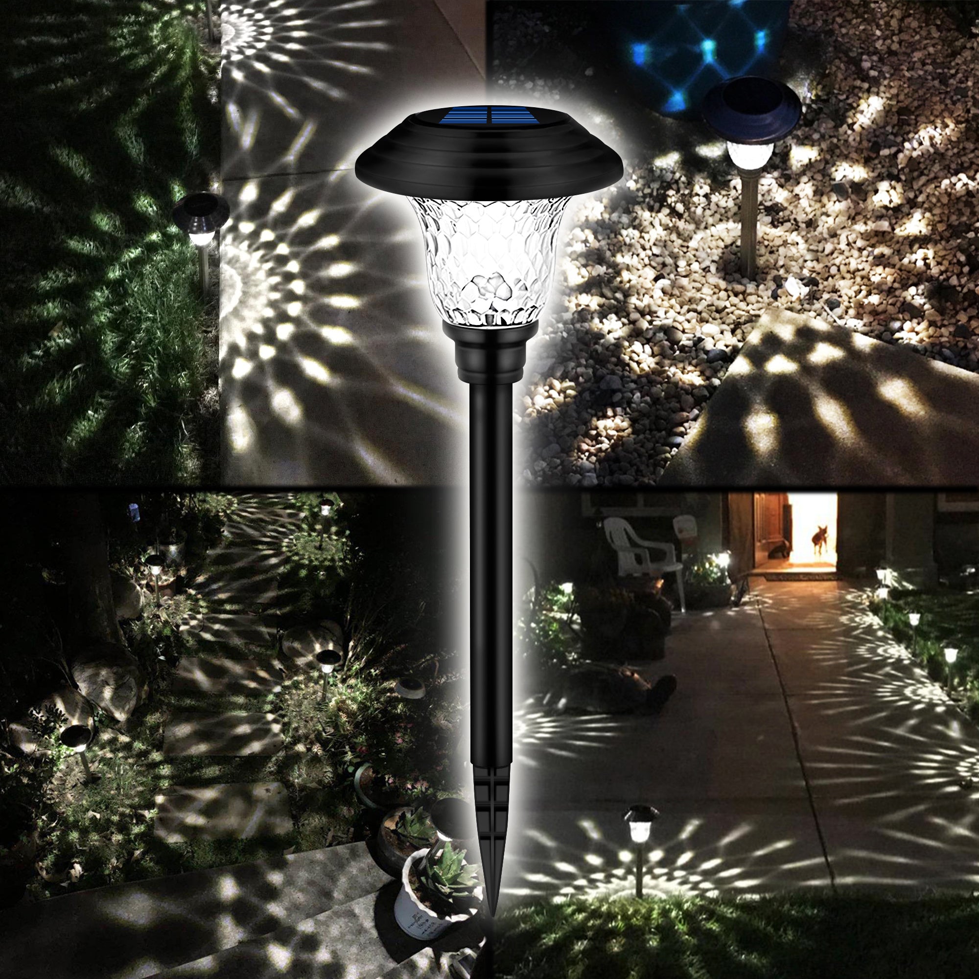 [Super Bright Solar Light] Glass & Metal 8 Pack Solar Path Lights Outdoor 20 Lumens Solar Courtyard Light Glass Stainless Steel Auto On/Off Solar Landscape Light for Lawn, Patio, Yard, Garden, Walkway, Driveway