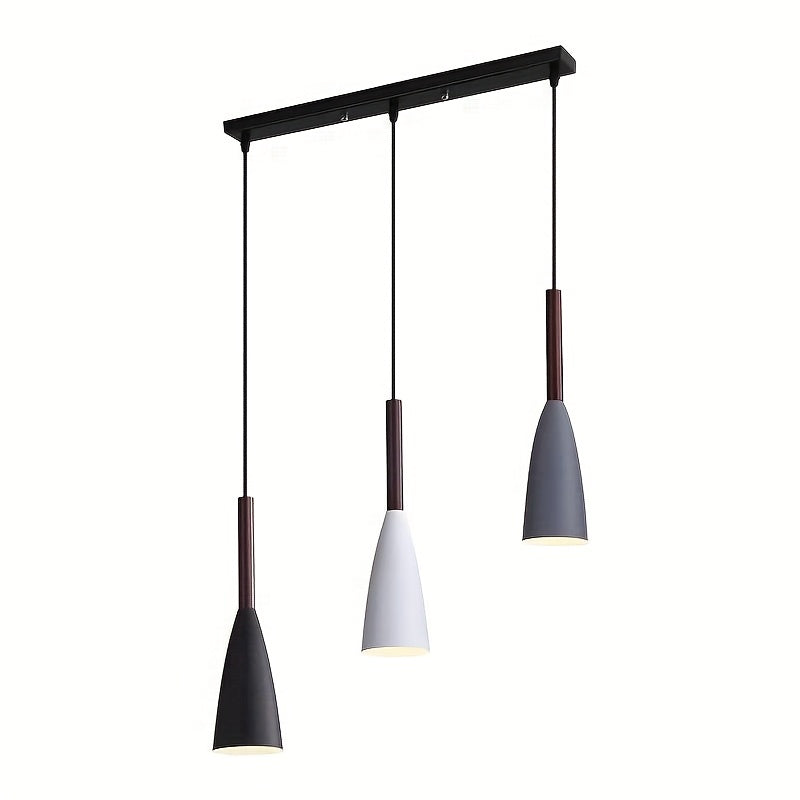 1-Piece Nordic Modern 3-Head Pendant Light, E27 Socket, White/Gray/Black Iron Art Pendant Lamp, Bulb Not Included, Decorative Light for Office, Kitchen and Dining Room