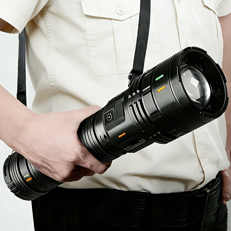 High Power LED Flashlight, Super Bright Adjustable Beam, Built-In High Capacity Lithium Battery, Durable ABS Material, IP44 Waterproof, Ideal for Camping Travel Patrol, Perfect Christmas Gift