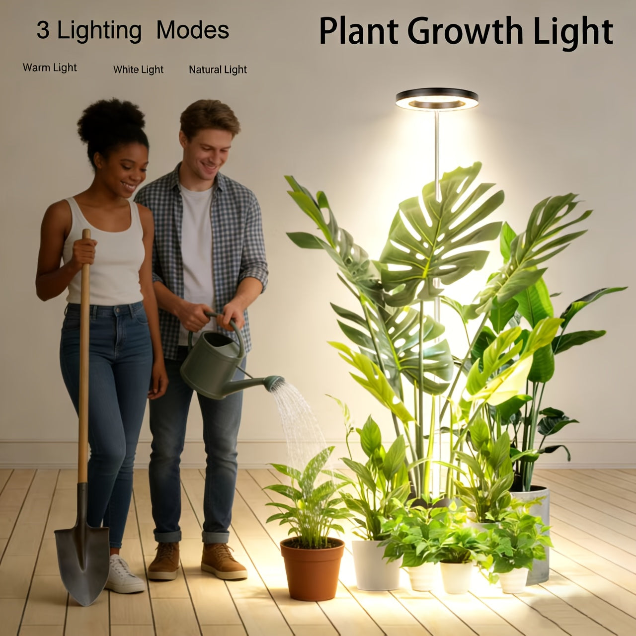Large Head LED Plant Grow Light 15.5cm/6.1in Diameter USB Powered Dual Color Temperature Dimmable for Indoor Large Potted Plants