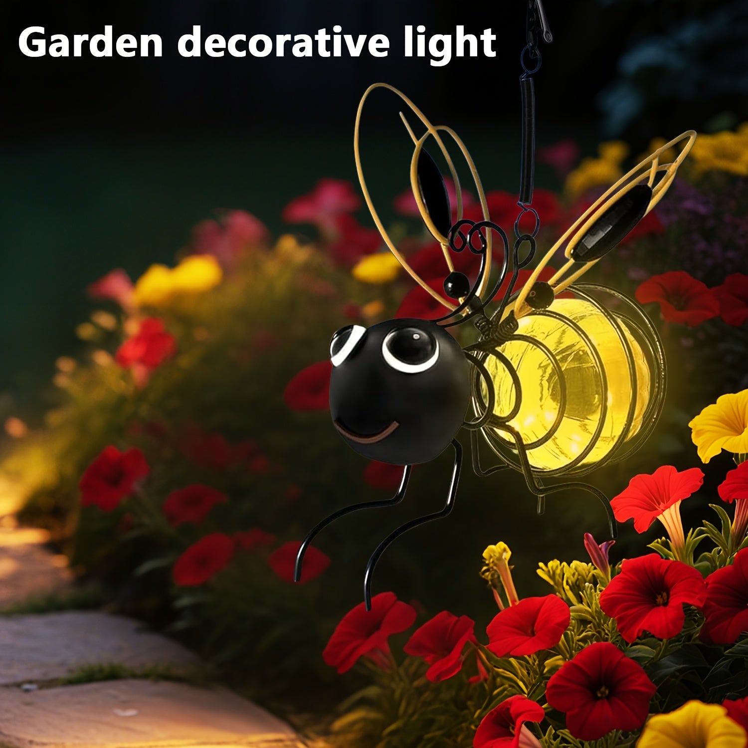 Outdoor Bee Lighting Decoration - Solar Hanging Bee Decoration with Flexible Spring Outdoor Hanging Solar Light, for Garden Decoration, Courtyard, Yard, Porch & Birthday Gift (Yellow)