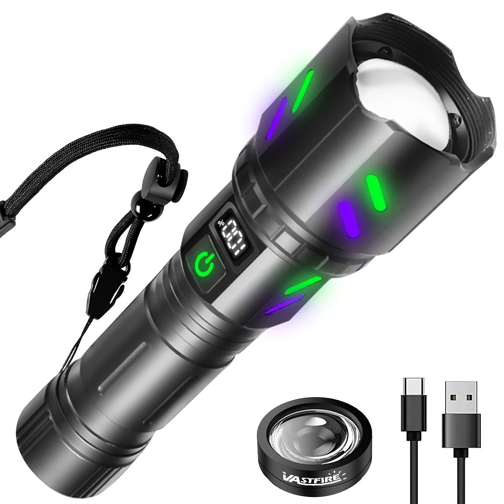 30W Ignition Zoom Flashlight With Ignition Lens Type-C Rechargeable Digital Power Display 5 Modes Aluminum Alloy Material Built-in Power Bank Function Portable Tactical Flashlight for Outdoor Emergency Camping Travel Patrol