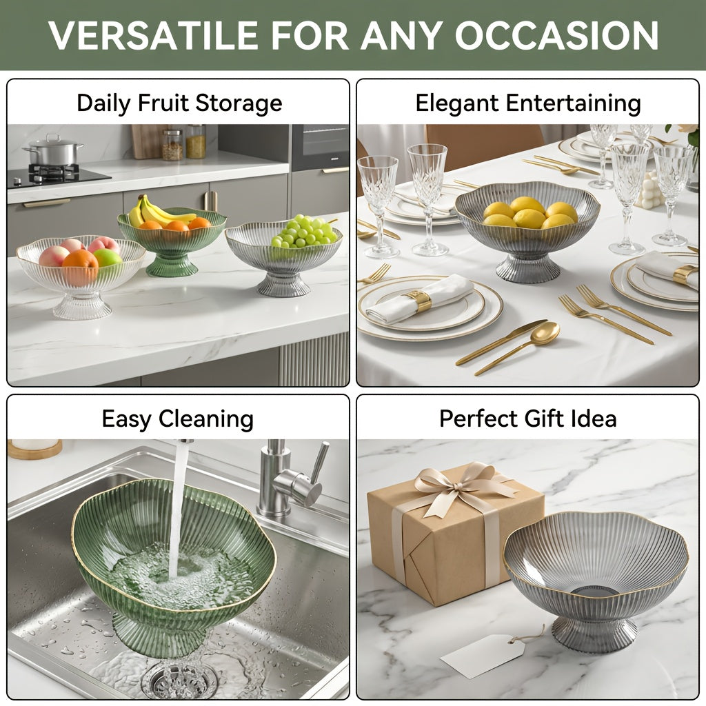 1 Set of Light Luxury Home Fruit Bowl, Transparent PET Plastic, Ins Style Snack Tray with Gold Edge, Flower & Fruit Basket, KTV Fruit Bowl