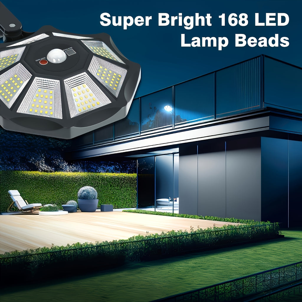 Commercial Street Solar Street Light, 168LED, Searchlight with Motion Sensor, Solar Light for Commercial Area Lighting Suitable for Courtyard, Warehouse, Exterior Wall