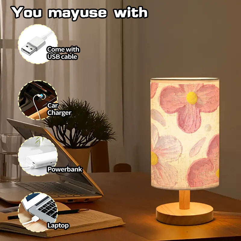 Dreamy floral background print ambiance bedroom table lamp with pink falling petals, suitable for living room and dining table lighting, indoor table lamp with lampshade, decorative lighting piece, perfect as a gift for Thanksgiving