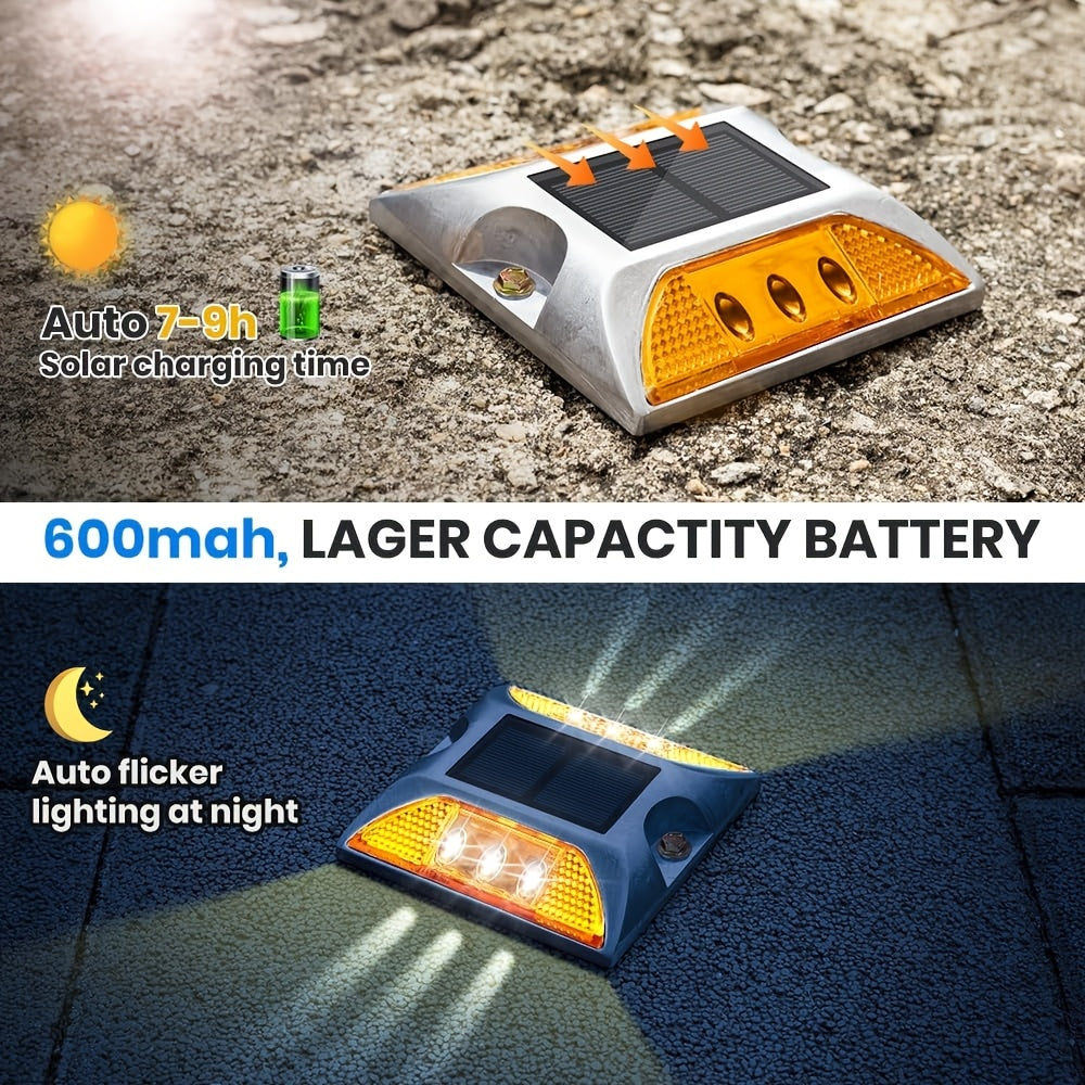 2/4 Pcs Solar Driveway Dock Lights, IP67 Solar Deck Lights, Outdoor Warning Step Lights Reflective Road Markers for Sidewalk Stair Garden Path Walkway (Red Green Blue Yellow Daylight White)
