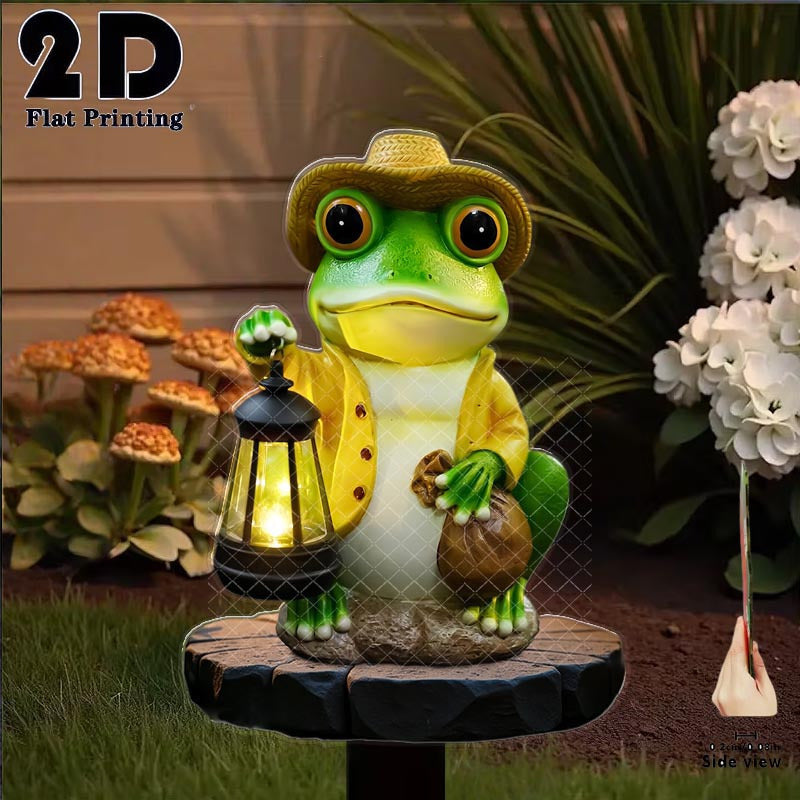 2D Flat 1 Piece Frog Holding Glow Light Garden Decoration Ground Insert, Outdoor Courtyard Garden Lawn Decorative Ornament, Garden and Flower Bed Decorative Stake, Perfect for Courtyard, Lawn, Bonsai - Festival Decoration