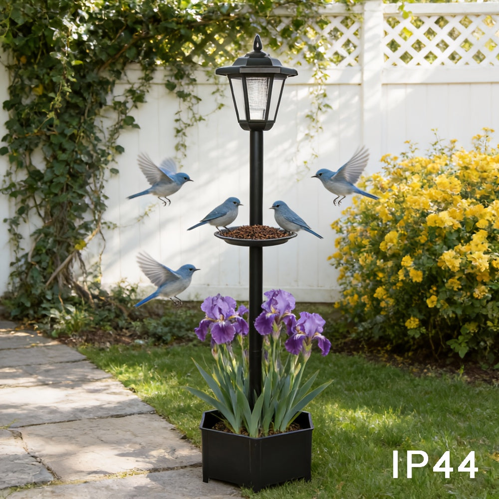 1-Piece 26.5in23in90.5in Solar Decorative Ambient Light Bird Feeder, Outdoor Courtyard Landscape Lighting Device with Bottom Planting Flower Pot, IP44
