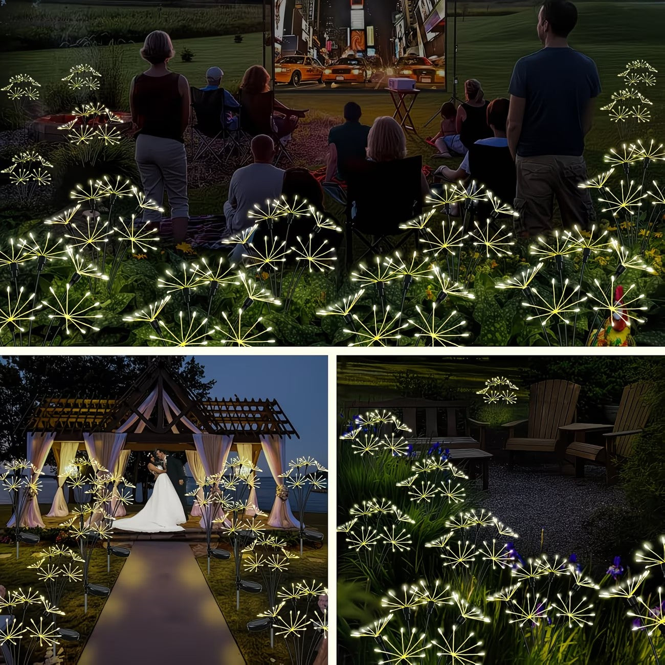 New Solar Fireworks Ground Insert Light, Path Light, Solar Fireworks Swing Light, Landscape Spotlight, Solar Dandelion Fireworks Fairy Light, Semi-Flush Plastic Courtyard Lawn Light, Durable Plastic Structure, Perfect for Courtyard and Garden Decoration