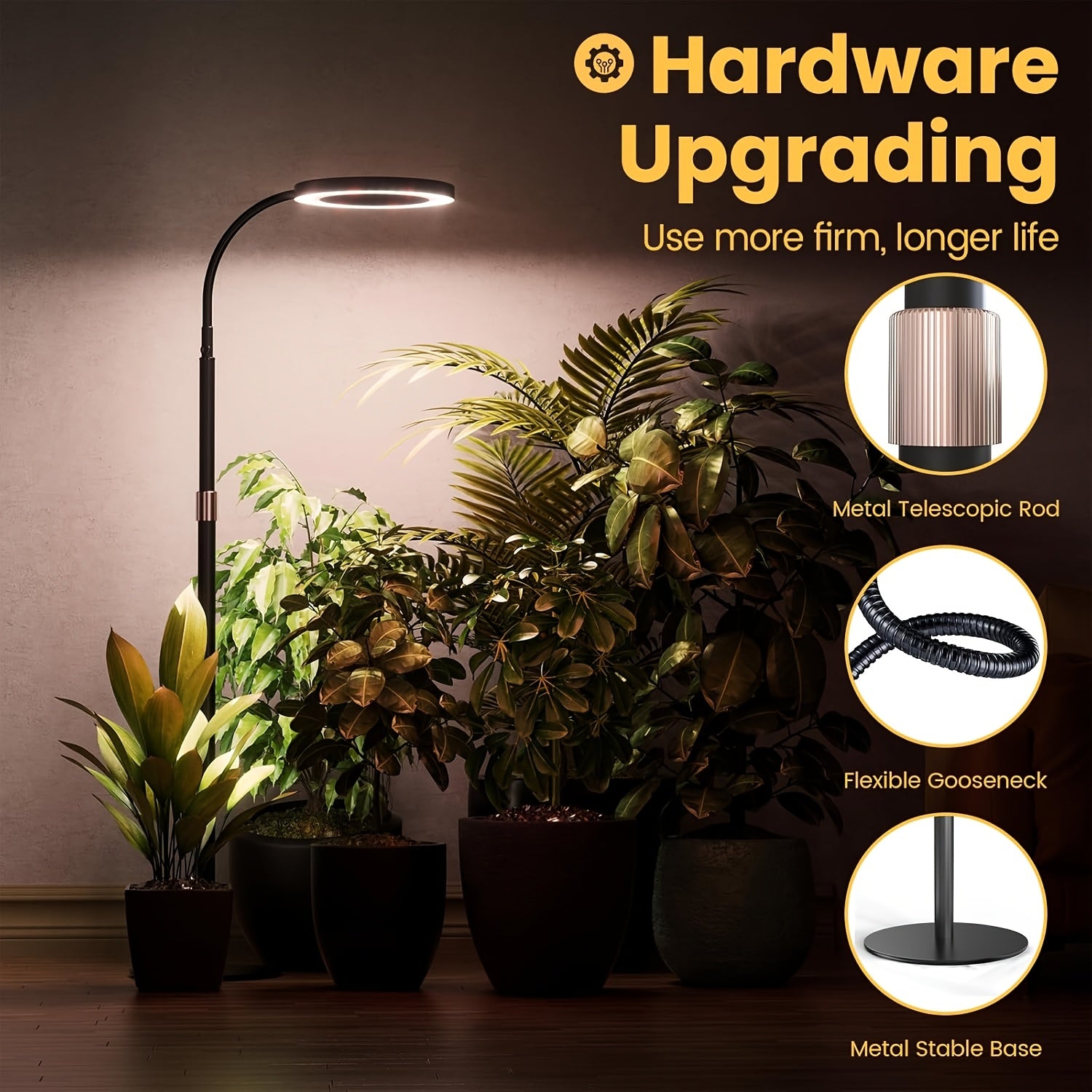 Large USB Flexible Gooseneck Plant Light, Dimmable, Wide Base, Full Spectrum, Indoor Plant Grow Lamp, Retractable Floor Standing, 3/9/12H Adjustable Timer, Full Spectrum Indoor Flower Lighting, Housewarming Gift, All-Season Plant Light