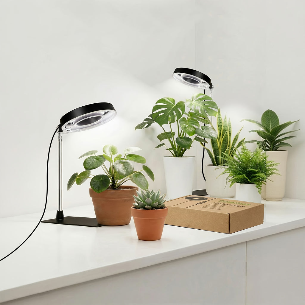 2-Pack Full Spectrum LED Plant Grow Light with Base, 720° Magnetic Suction Lamp Head & Height Adjustable Grow Light, 3/6/9H Timer & Brightness Dimmable, Gothic Room Decor, Black Version