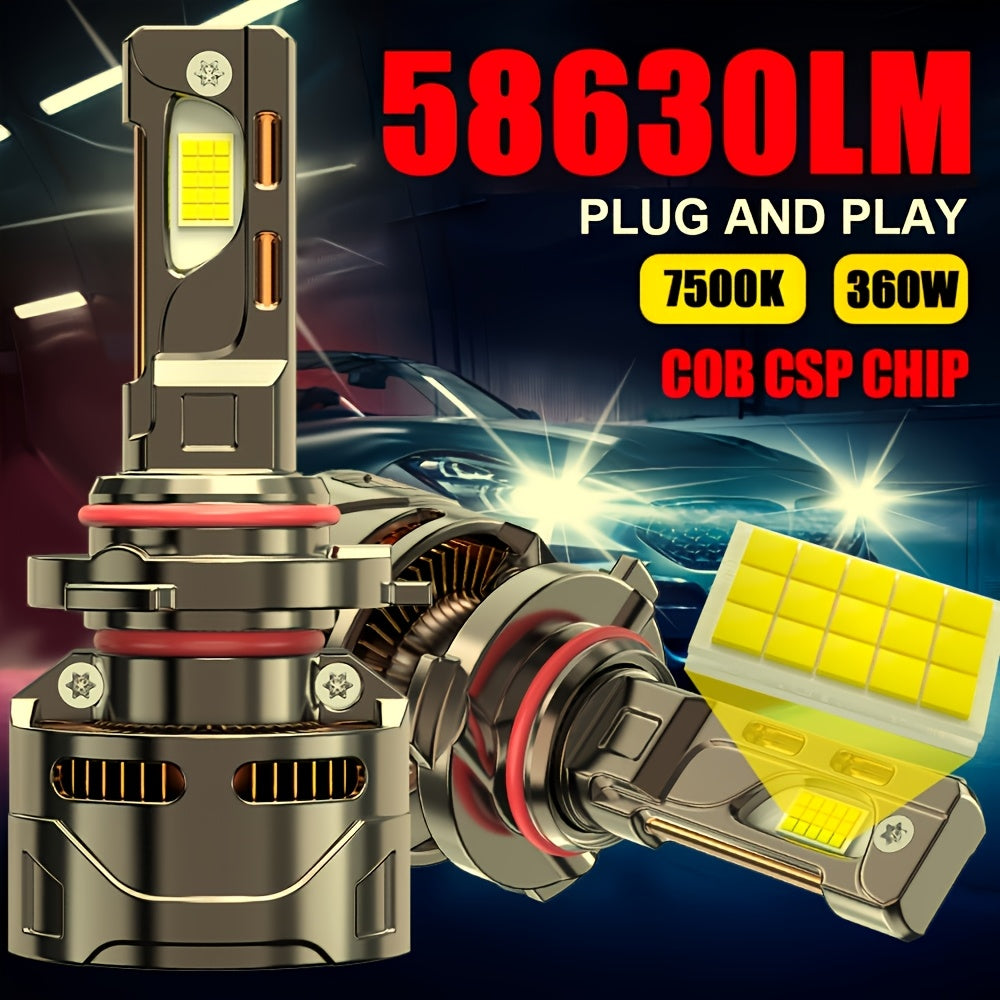 2-Pack H1 H4, 9003, HB2, H7, H18, H8, H9, H11, H16, 9005, HB3, 9006, HB4, 9012, HIR2 LED Bulbs, for Cars, 400% Brightness Increase, 360W High Power Bulbs, 58630 LM - B0031, No Battery Included