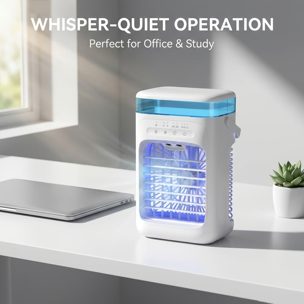 Desktop Mini Portable Air Cooler Fan, Household Bedroom Water & Ice Evaporative Cooling Fan, Dual Spray Heavy Mist Cold Wind Fan for Camping Summer Travel