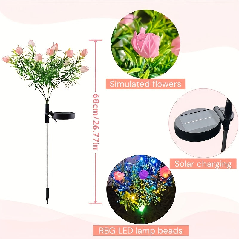 2026 Spring New Arrival! Solar 10-Head Colorful Light Gardenia Ground Insert Garden Light, Light Sensor, Automatic On/Off, Suitable for Garden, Path, Courtyard, Patio, Lawn, Valentine's Day Mother's Day