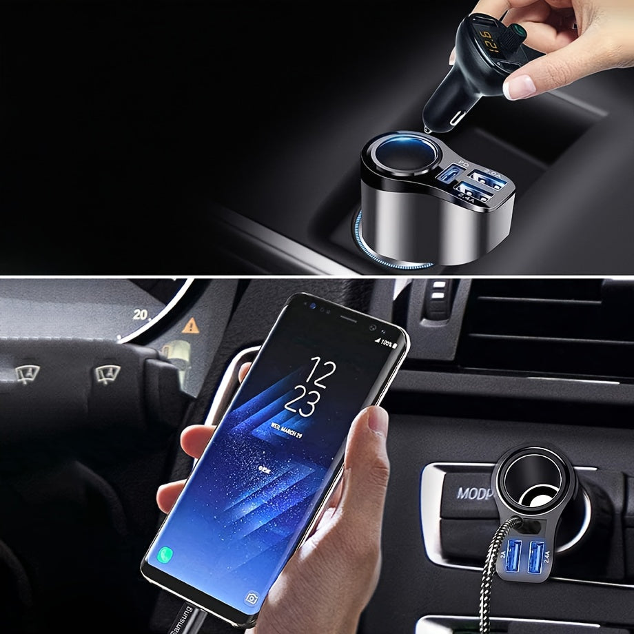 4-in-1 USB-C Car Charger, 47 Watts, Multi-Function Socket Splitter with 3 USB Ports, 12V/24V Dual USB Type-C PD Fast Car Adapter, GPS