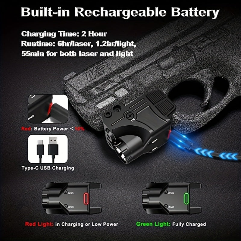 Tactical Flashlight With 600 Lumen Green & Purple Laser Beam Pistol Design 3-in-1 Laser Light Combo USB Rechargeable