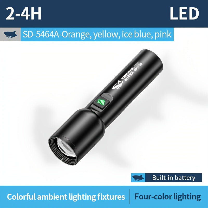 Smiling Shark Super Bright Rechargeable Flashlight Telescopic Focus Ultra Long Endurance Built-in Battery Aluminum Alloy Strong Light Torch for Home Hiking Camping SD5464