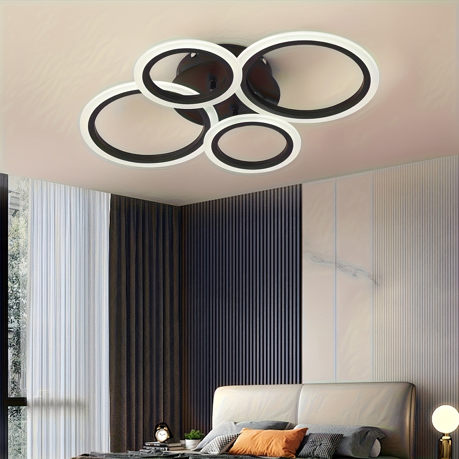1pc-4 ring LED ceiling light, modern LED ceiling fixture, warm light, metal ceiling mount with detachable clips, suitable for kitchen, bedroom, living room, laundry room - mounting hardware included